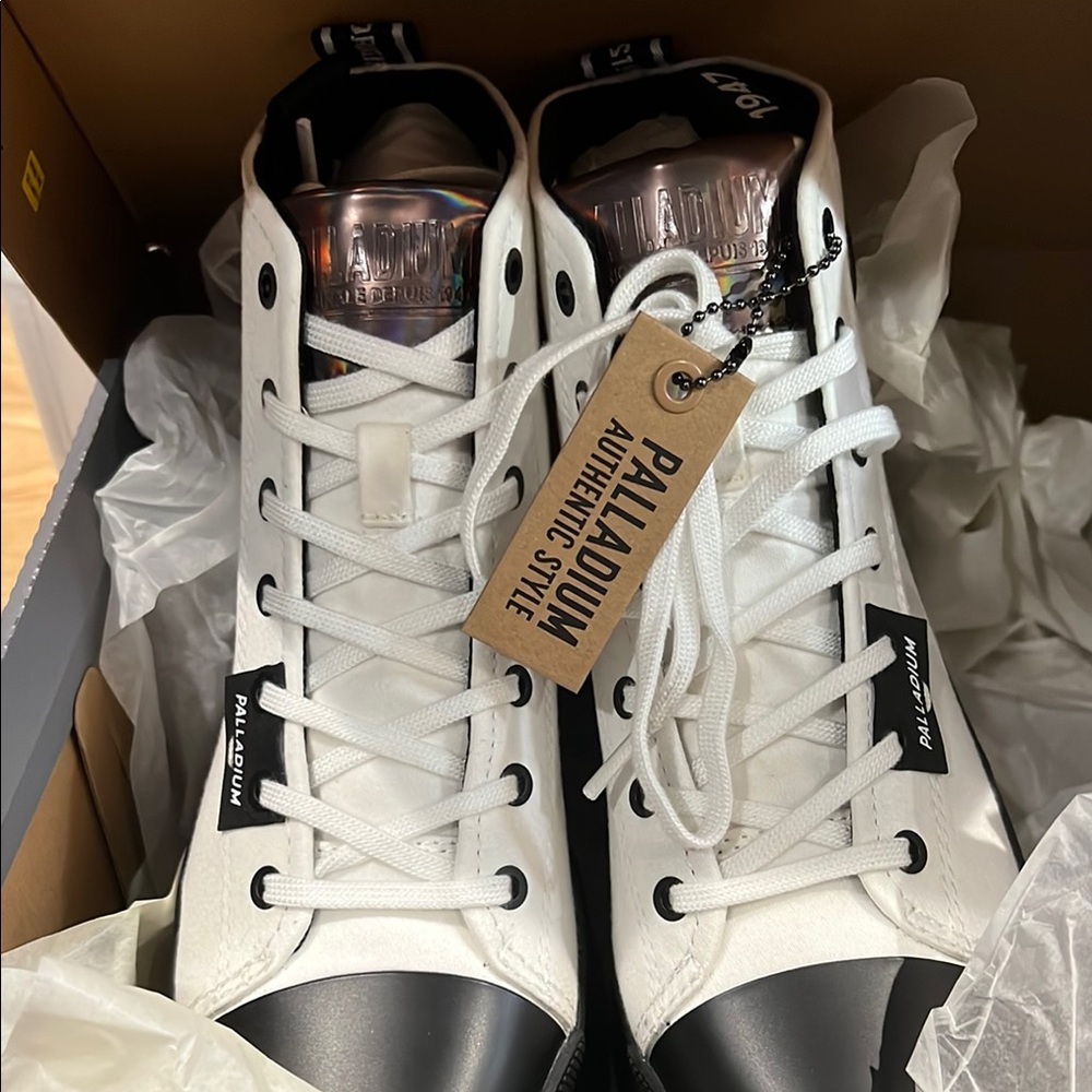 Palladium White and Black High-Top Sneakers